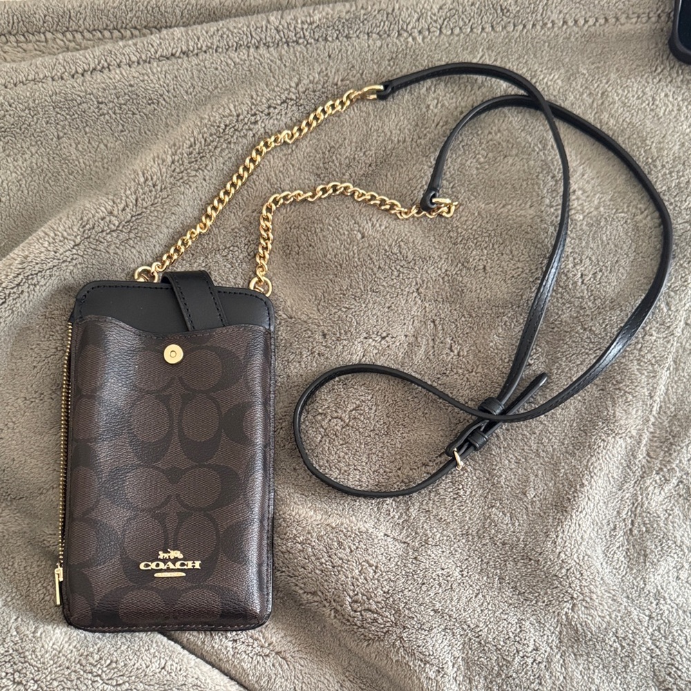 Coach Signature Brown Crossbody with Gold Chain